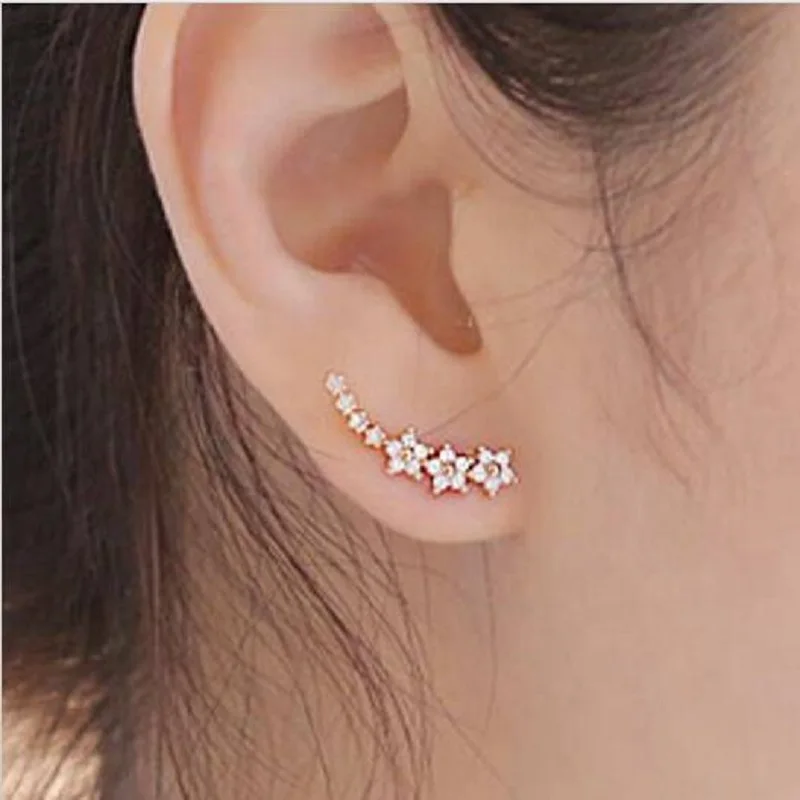 

Hot Sell Exquisite Small Flower Shape Rose/Gold/Silver Color Earrings For Women Pretty Accessories For Young Ladies Girls