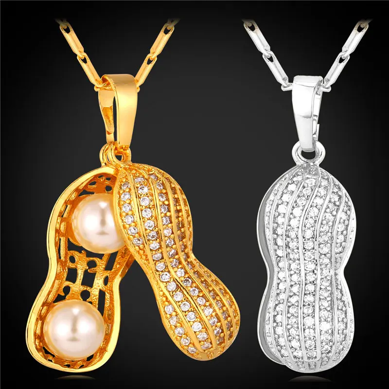 Cute Peanut Pendant & Necklace Cubic Zirconia Pearl Jewelry 2016 New