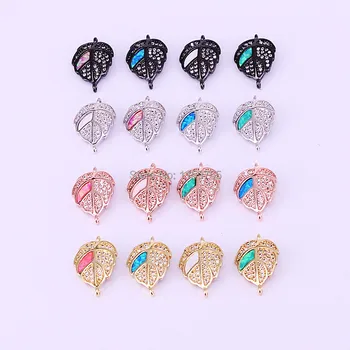 

10Pcs Mix Color Micro Pave Clear Cz Opal Leaf Shape Pendant Connector Beads Jewelry Accessories