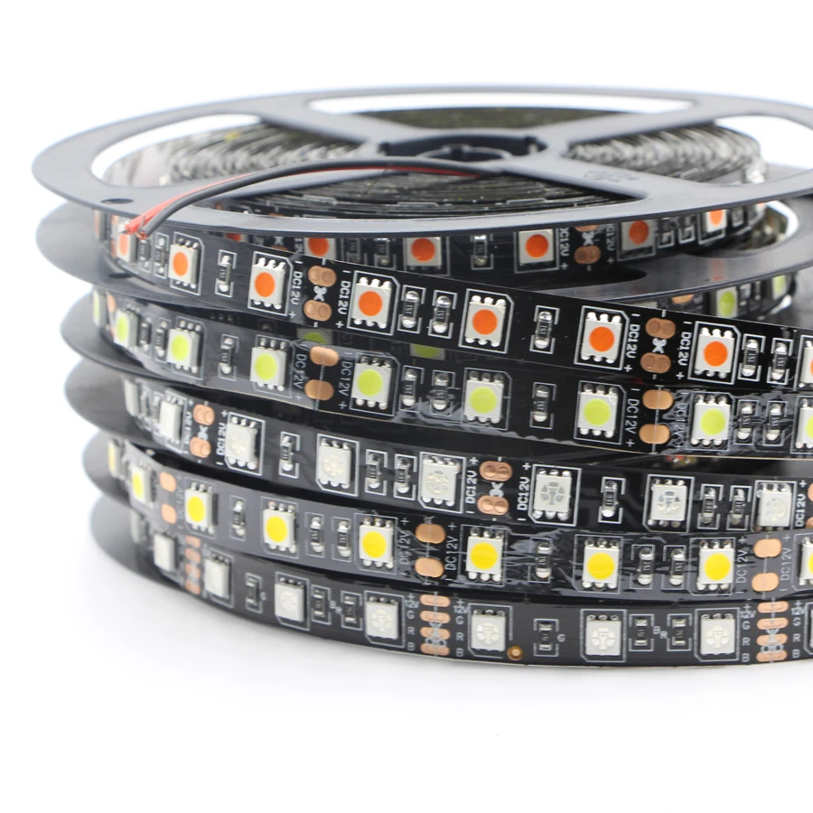 5 м 5050 SMD Светодиодная гибкая полоса света DC 24V 300 600 LED черная PCB не