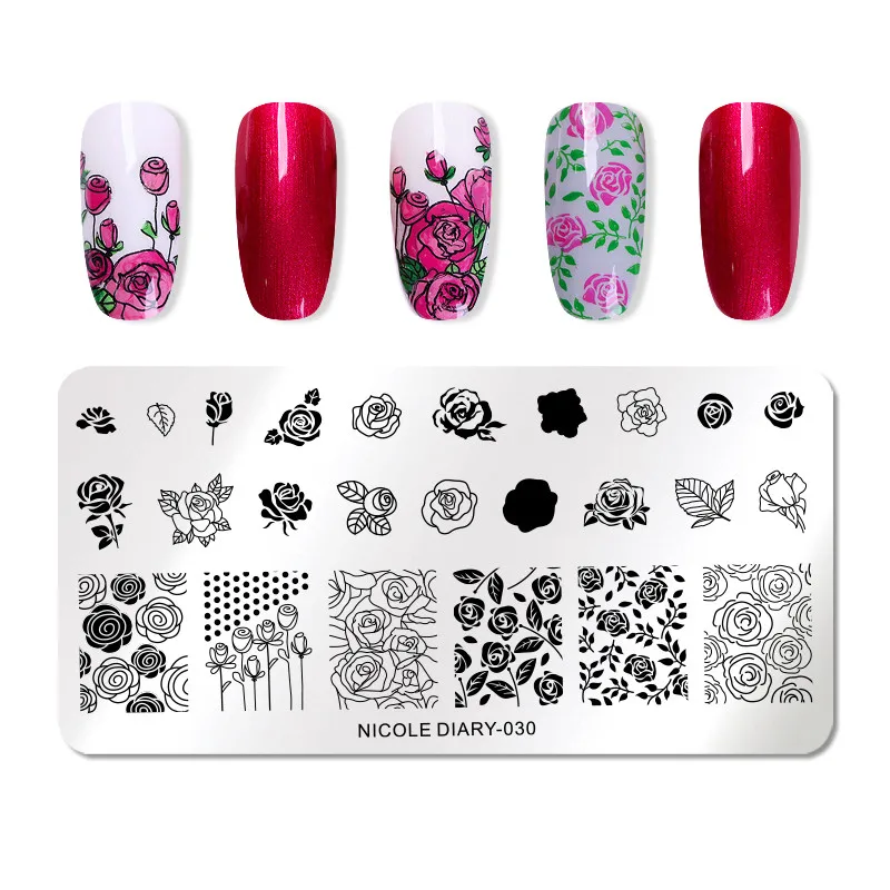 NICOLE дневник дизайн ногтей штамп шаблон цветок лоза листья розы Цветочный Рисунок печатная пластина для маникюра трафарет