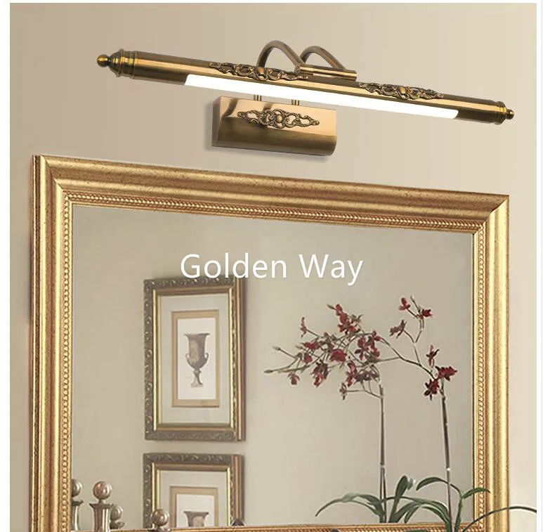 شحن مجاني L56cm/L65cm/L81cm براس ترف مصباح للماء الرجعية البرونزية مجلس الوزراء الغرور مرآة الحمام مرآة ضوء الحائط مصباح