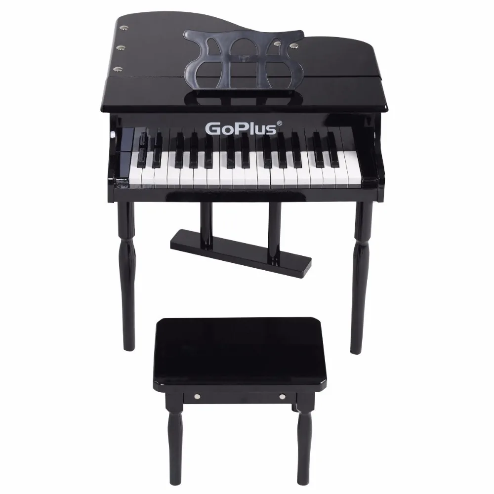 Goplus Children 30 Keys Toy Grand Baby Piano with Kids Bench Wood Black Pink Kids Pianos Toddlers Birthdays Gift TY322017