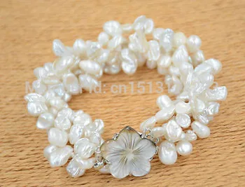 

Free Shipping>>>4row 8" 9mm white lamina BAROQUE KESHI REBORN PEARL bracelet