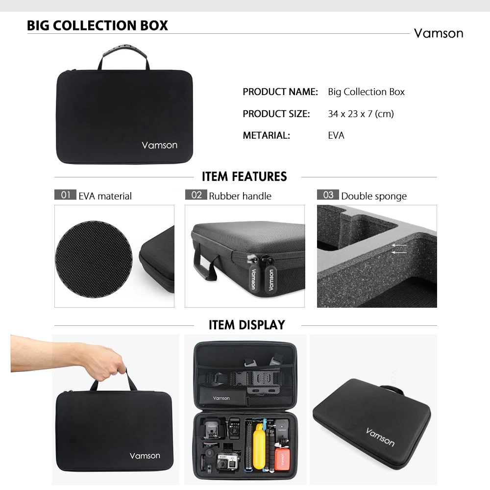 Juego de accesorios Vamson para Gopro hero 7 6 5 4 3 para cámara de acción DJI OSMO para xiaomi funda para yi EVA VS83 - 5