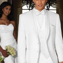Bespoke Мужские костюмы жениха 3 предмета белый смокинг для выпускного одежда шерсть bleed костюмы