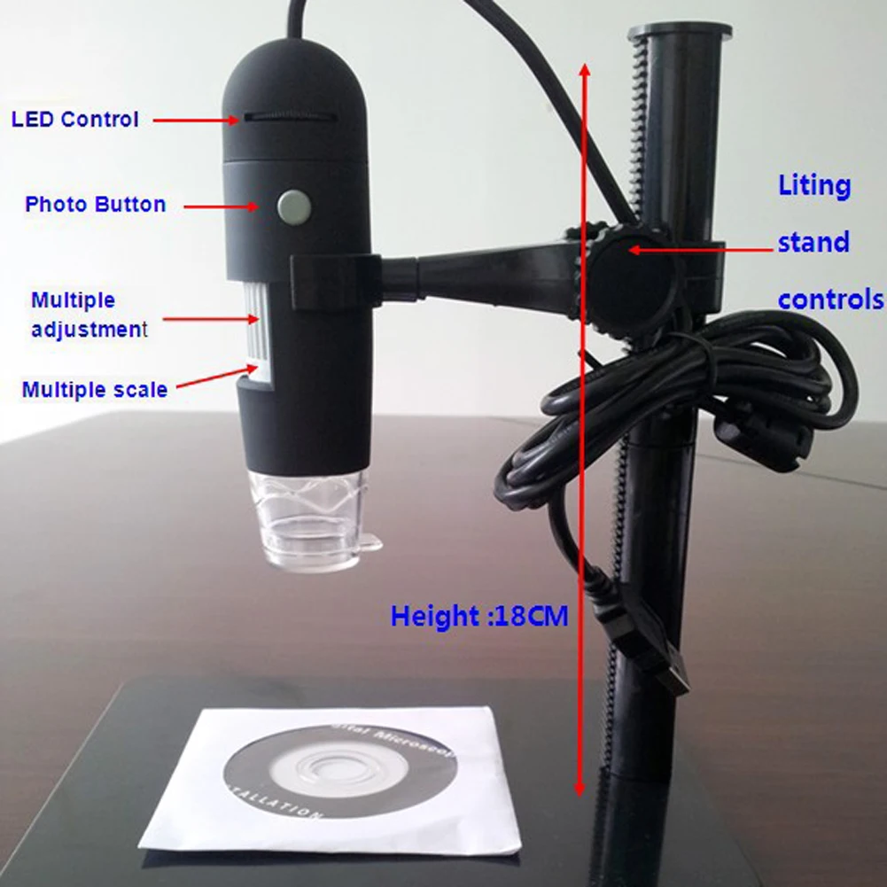 

10-220X USB Digital Optical Microscope Endoscope Otoscope Camera with LED 5MP School Lab Teaching Optical
