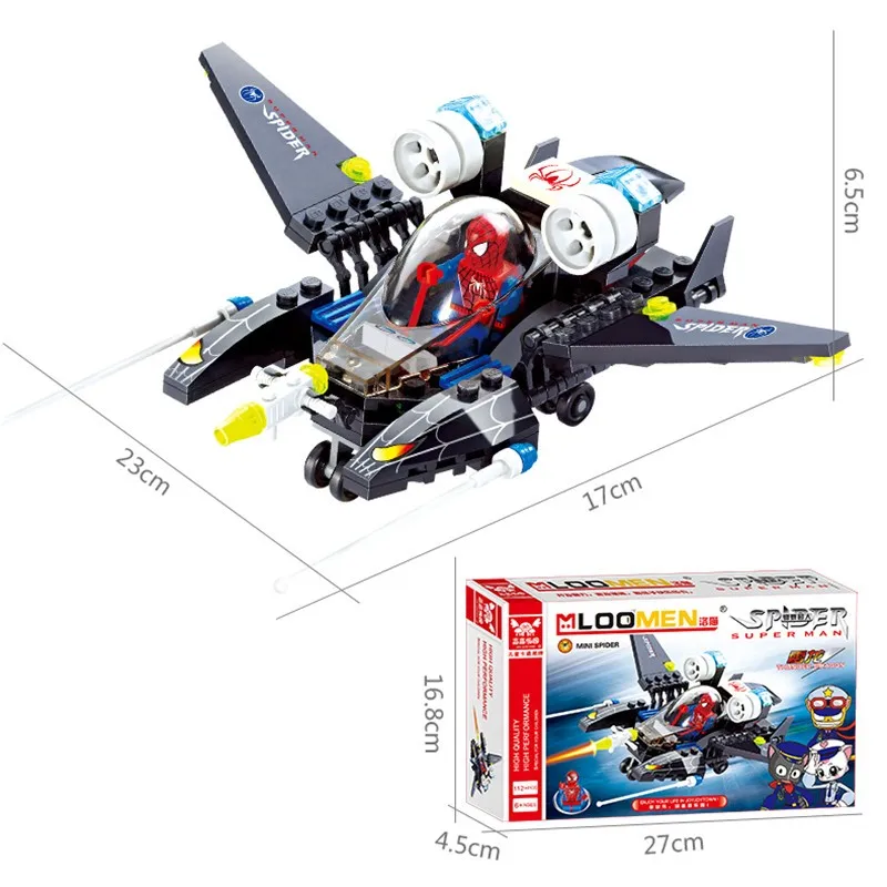 112pcs Super Hero Spider Man Airplane Legoings Building Blocks Toy Kit DIY Educational Children Christmas Birthday Gifts