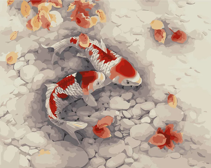 

Frameless DIY Oil Painting Pictures By Numbers fish swimming On Canvas Wall Pictures Wall Art For Living Room Home Decoration
