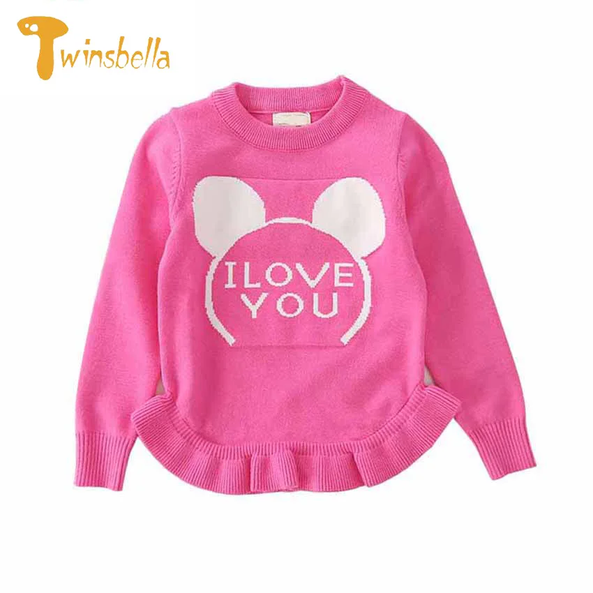 TWINSBELLA Children Autumn Sweater  New Baby Cartoon Pattern Letter Print Sweater Ruffle Girls Long Sleeve O-neck Casual Costume