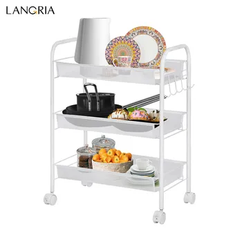 

Langria 3-Tier Storage Rack Metal Mesh Rolling Cart Bathroom Shelves for Kitchen Pantry Office Bedroom Bathroom Washroom Laundry