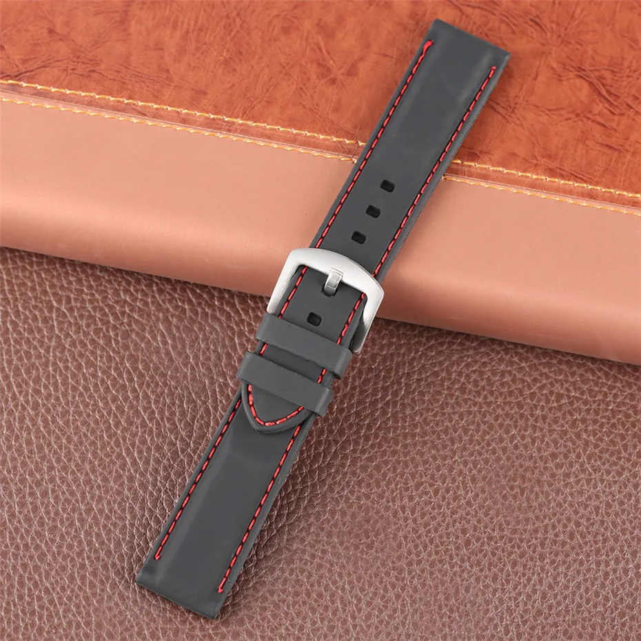 red white line balck silicone watchband11