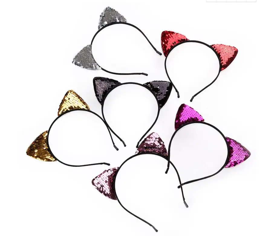 Xmas Headband Handmade Sequin Cat Fox Ear Headbands Headpiece Party