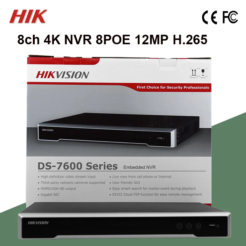 DS-7608NI-I2/8 P Hik 8ch 4K NVR w/8POE 12MP разрешение H.265 2SA TA сигнализация CCTV NVR CCTV рекордер Черная пятница