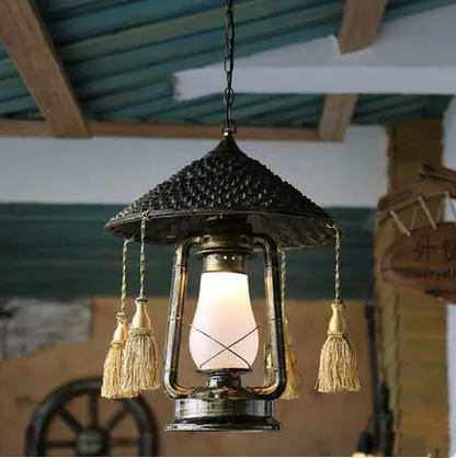 

European ancient natural bamboo hand-woven pendant light American individuality bronzing hat lamp for corridor&porch LDK014