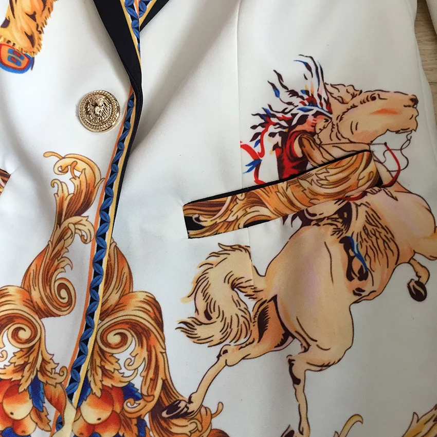 High Quality Designing Women Vintage Pants Suits Single Button Blazer Slim Trousers Runway Printing Two Pieces Sets Outfits High Quality Designing Women Vintage Pants Suits Single Button Blazer Slim Trousers Runway Printing Two Pieces Sets Outfits