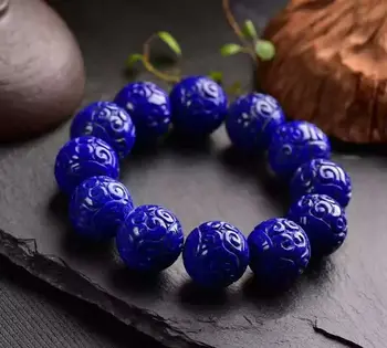 

Genuine Natural Royal Blue Lapis Lazuli Gems Stone Craved Beads Women Man Healing Stone Bracelet AAAAA 21mm