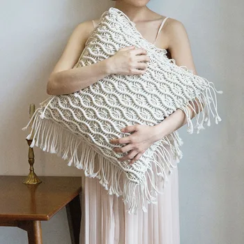 

Hand Woven Tassels Throw Pillow Handmade Knitted Decorative Pillow for Home Children Bed Living room Office Seat Pillows