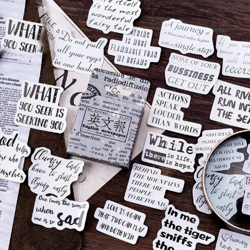 

46PCS/box New English Newspaper Paper Label Sealing Stickers Crafts Scrapbooking Decorative Lifelog DIY Stationery Sticker