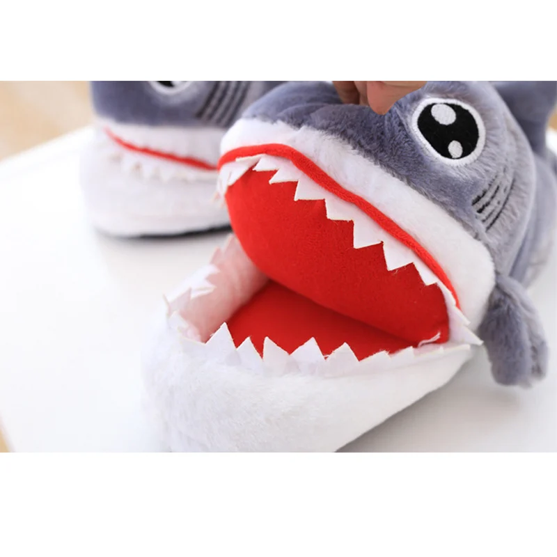 Funny Shark slippers for girls Winter Flock Short plush House shoes women Cute cartoon Bedroom slippers Flat with Soft