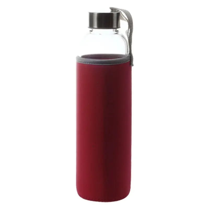 

TOP!-Glass Sport Water Bottle with Tea Filter Infuser Protective Bag 550ml Pink