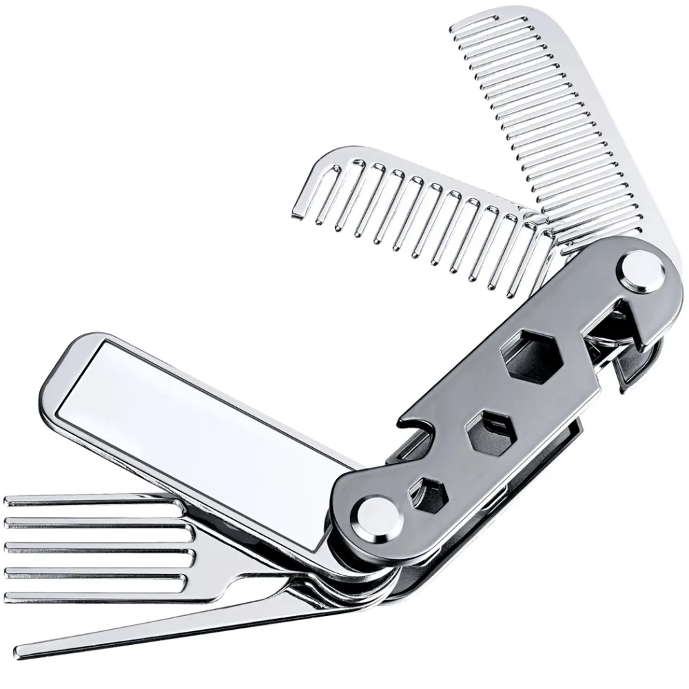 

ZY Men Hair Comb Moustache Beard Combs Barber Multifunctional Beard Pick With Mirror Travel Hair Care Styling Brush Tool