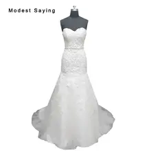Real Photo White Elegant Mermaid Sweetheart Lace Wedding Dresses 2017 with Beaded Sashes Formal Women Long Bridal Gowns LW1