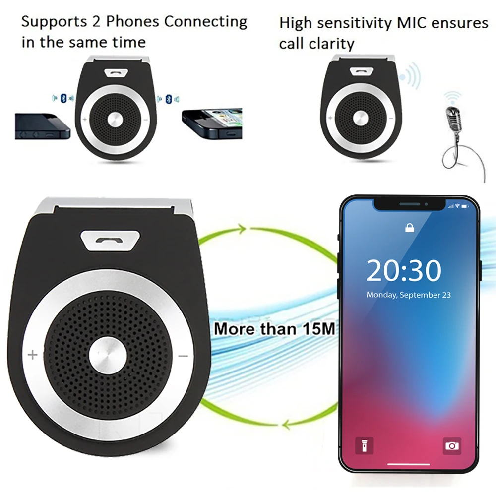 Автомобильный комплект с Bluetooth T821, громкая связь, динамик, телефон, поддержка Bluetooth 4,1 EDR, беспроводной автомобильный комплект, мини-козырек, можно громкой связи, звонки
