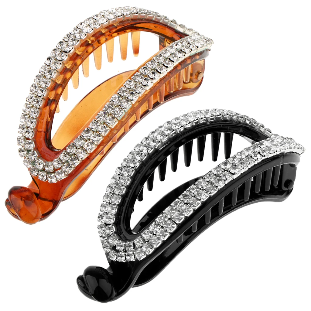 Fashion Women Lady Hollow Rhinestone Hair Banana Clip Ponytail Holder Clamp Hair Accessories