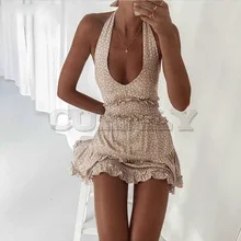 Cuerly cute dot print bow dress women 2019 summer deep V neck frilled mini dress skater dresses Cuerly cute dot print bow dress women 2019 summer deep V neck frilled mini dress skater dresses