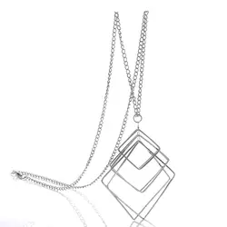 Стильная простота Многослойные геометрическое ожерелье слои кулон Женская металлическая цепь цепочки и ожерелья
