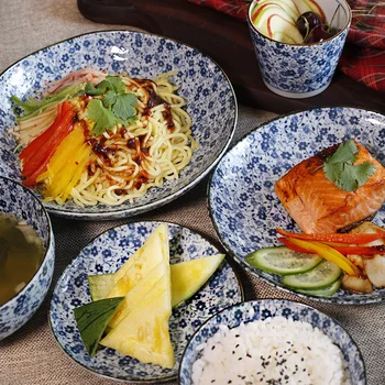 

2019 1 PC Ceramic Dish Plate/Bowl Japanese style Blue Flowers Utensil High Quality Made in Japan New