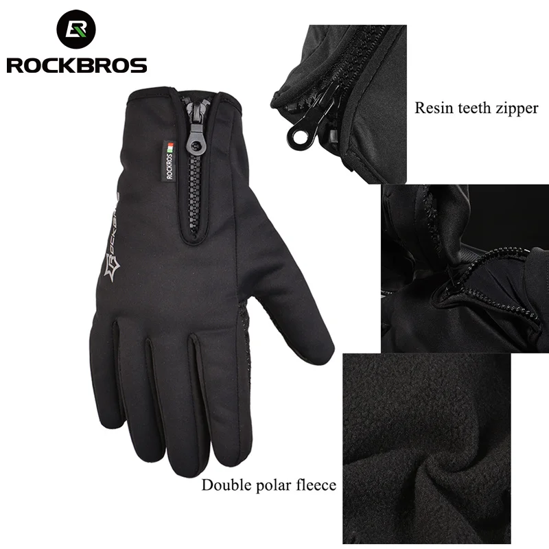 ROCKBROS مكافحة الانزلاق على الجليد تزلج قفازات الحرارية للماء اللمس Sreen التزلج قفازات الثلوج الشتاء الدراجة الدراجات دراجة قفازات الرجال