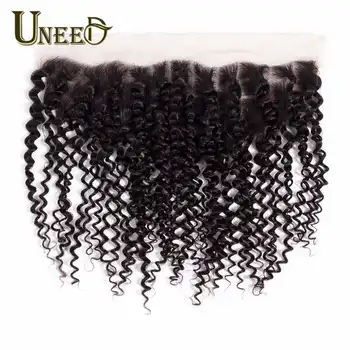

Uneed Hair Brazilian Kinky Curly Hair Lace Frontal Closure 120% Density Remy Human Hair Frontal 13x4 Natural Color 10-20Inch
