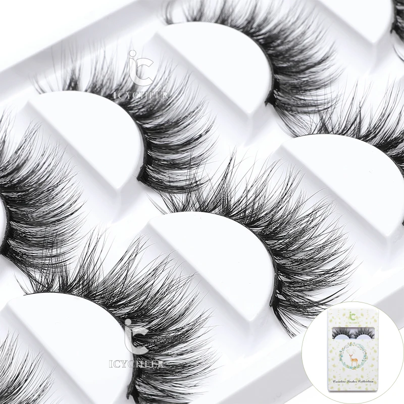 

ICYCHEER 5 Pairs 3D Mink Fur Fake Eyelashes Extension 100% Siberian Mink Handmade Long Thick Messy Hand-made False Eye Lashes