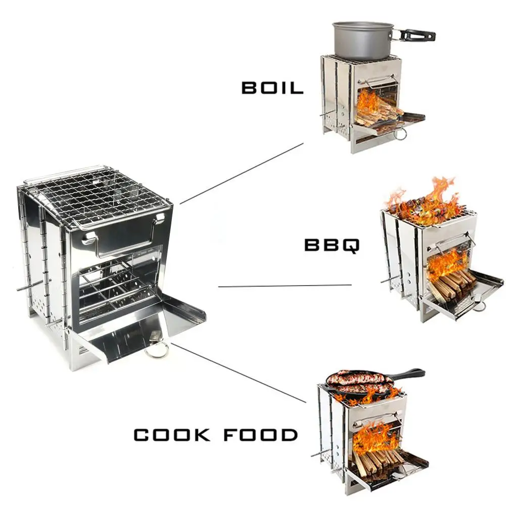 Квадратная дровяная печь из нержавеющей стали с сумкой для переноски складной гриль для барбекю для наружного кемпинга Мини гриль для барбекю