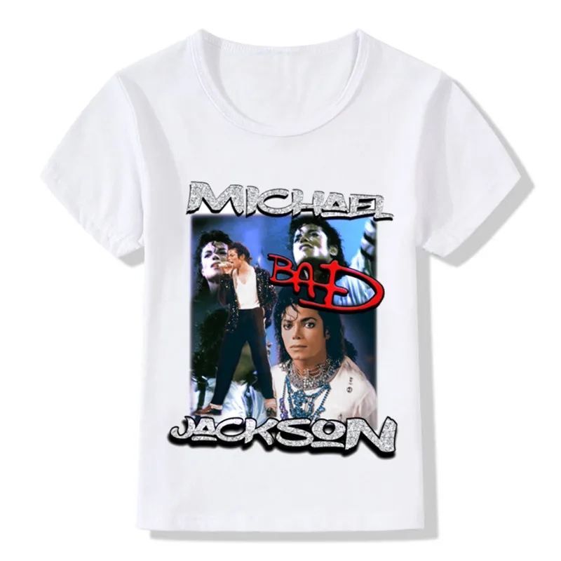 Майкл Джексон Bad дизайн детская футболка для мальчиков и девочек Рок н ролл звезда Топы футболка Дети Kpop крутая одежда ooo5145 - Цвет: whiteB