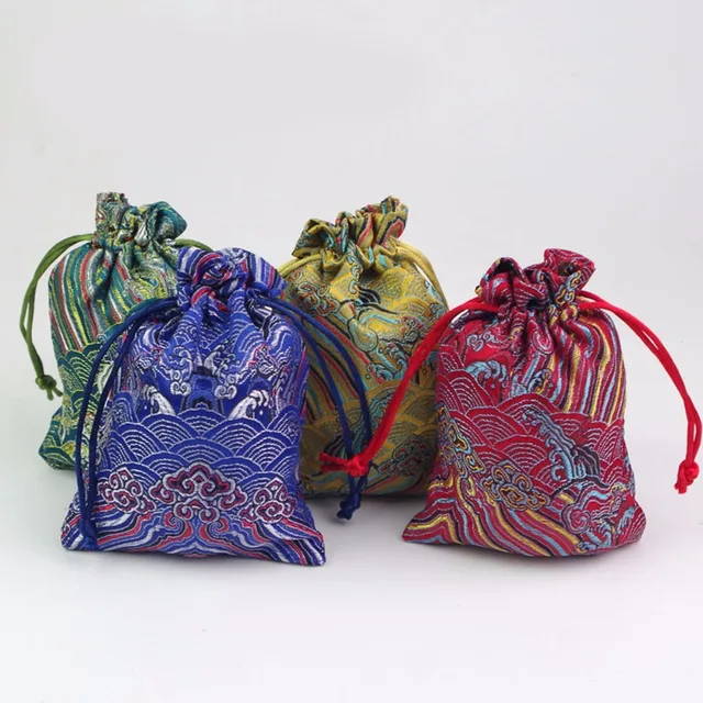 5pcs Ethnic Style Fabric Gift Bags Drawstring Jewelry Packaging 5pcs Ethnic Style Fabric Gift Bags Drawstring Jewelry Packaging Wedding Pouch 10x14cm