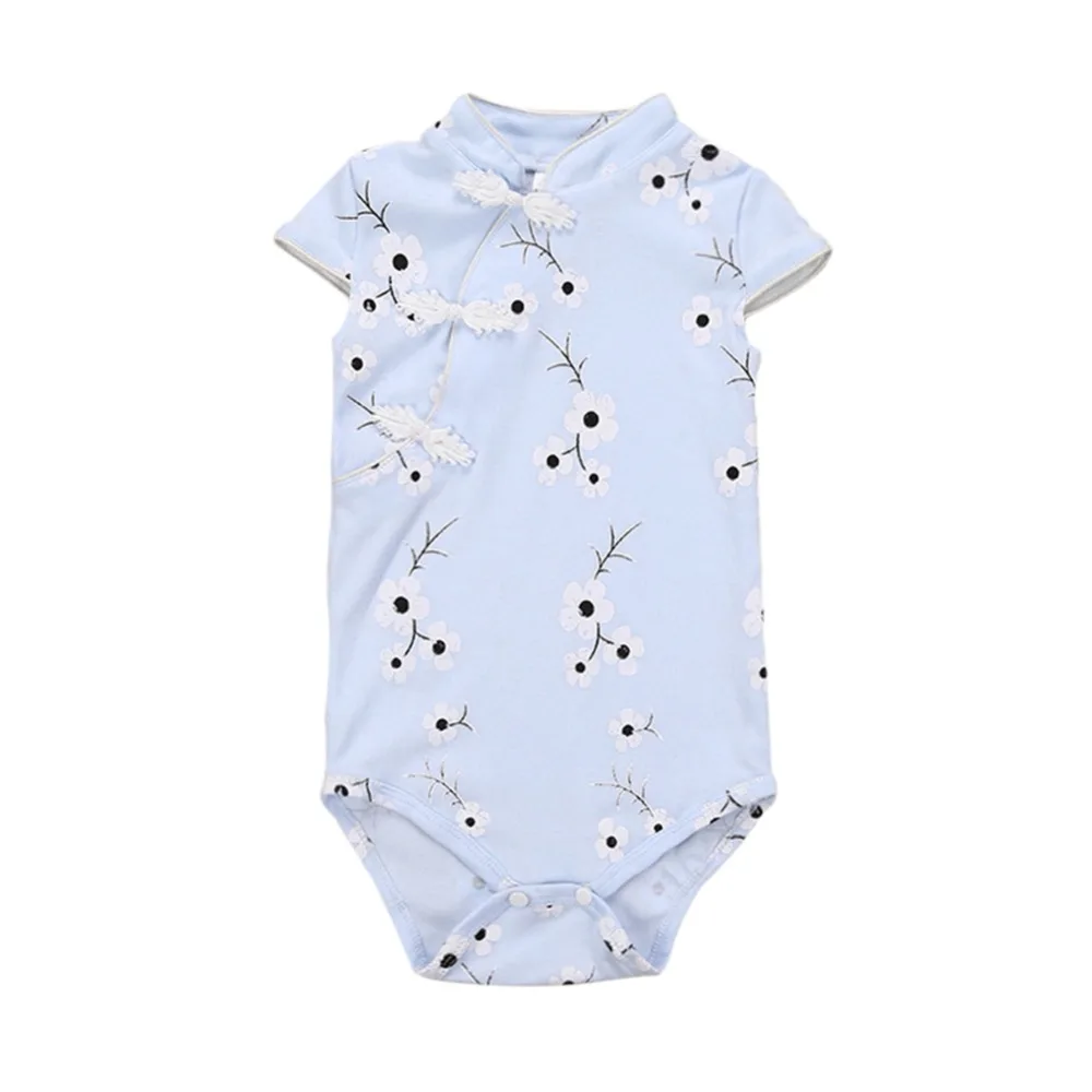 

Baby Bodysuits Chinese Style Floral Cheongsam Jumpsuit 2018 New Fashion Cute Cotton Sleeveless Bodysuits for 12M-3T