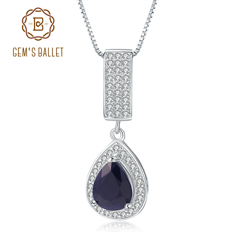 GEM'S балетные 925 пробы серебряные ювелирные изделия 1.29Ct натуральный капли воды синий сапфир элегантное подвесное ожерелье для женщин хорошее ювелирное изделие