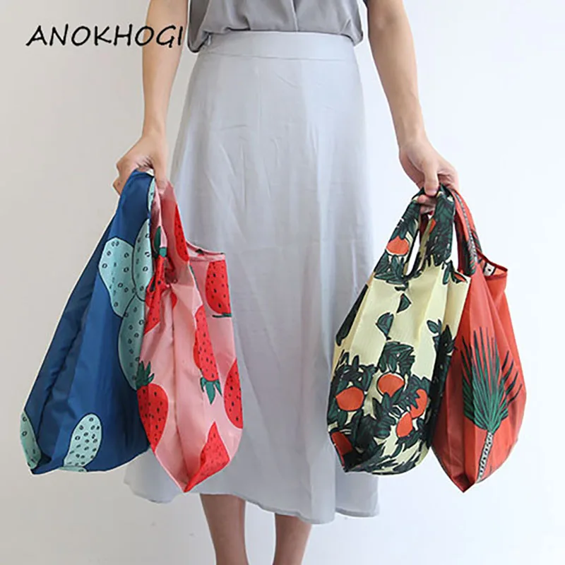 

American Bohemia Style Nylon Environmental Shopping Bags Waterproof Single Shoulder Bag Strawberry Print Simple Ladies Bags B94