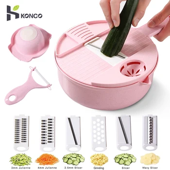 

Konco Multi-functional Vegetable Slicer Kitchen Cutter Vegetable Fruits Tools with 6 blades Egg divider Drainer Salad Maker