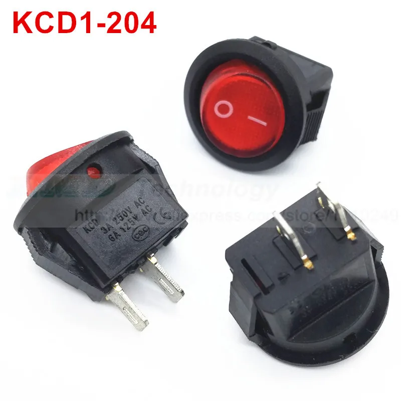 10 шт./лот изящный выключатель KCD11 KCD1 204 15 мм AC 250 В 6A 2 контактный черный красный со