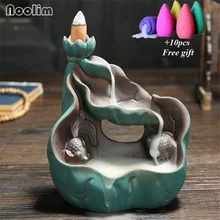 Зеленый лотоса Маленький Будда дерьмо рыбы курильница для благовоний горелки водопад Ладан держатель кадило Украшения дома и офиса ремесло Oranments