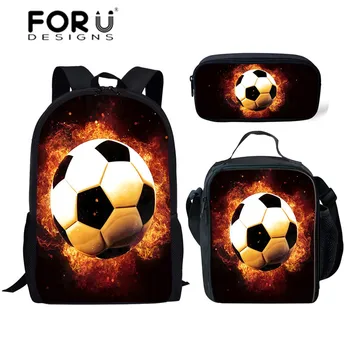 

FORUDESIGNS School Bags for Kids 3D Football Printing Schoolbag Children 3pcs/set School Backpack Teenager Boys Large Book Bags