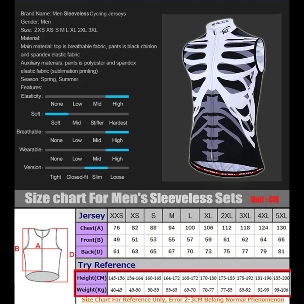 KIDITOKT скелет печати, Велоспорт Джерси без рукавов 208 Pro Для мужчин велосипед Костюмы Лето Для мужчин быстросохнущая полиэстер Sportwear