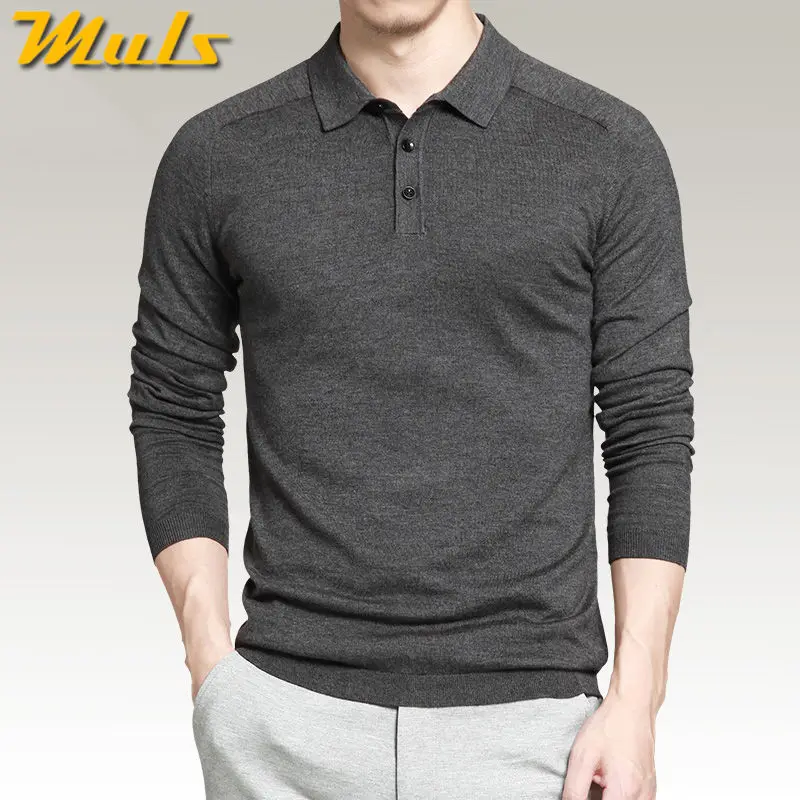 Autumn Mens Polo Sweaters Shirt Solid Color Cotton Knitted Long Sleeve Pullovers Plus Size 4XL Spring Muls Brand Super Soft - Цвет: Dark Gray