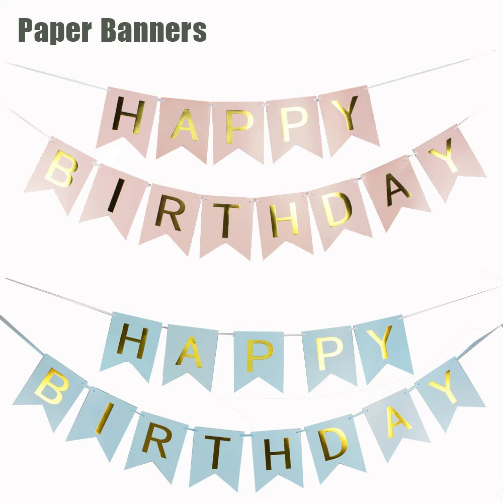 STZhonghui Paper Flag Paper Bunting Banners Happy Birthday Decoration Set Pink