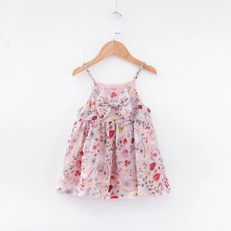 

Summer 2019 For girls kids Children sweet Chiffon bow strap Floral flowers dress Princess girls Beach Dress kid clothes C2564