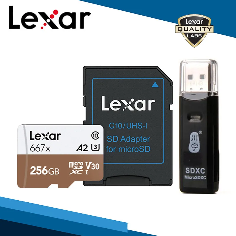 Lexar Micro SD карта 667x карты SDXC с ридером USB 2,0 256 ГБ TF карта памяти 128 ГБ A2 U3 класс 10 V30 мини-карты высокоскоростной Горячий - Емкость: 256G Card and Reader